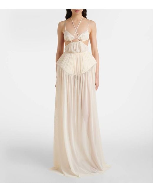 David Koma White Cutout Pleated Gown