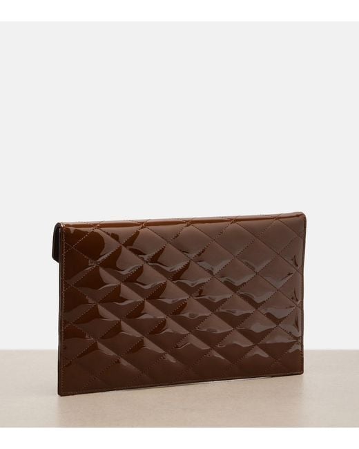 Saint Laurent Brown Paris Quilted Patent Leather Pouch
