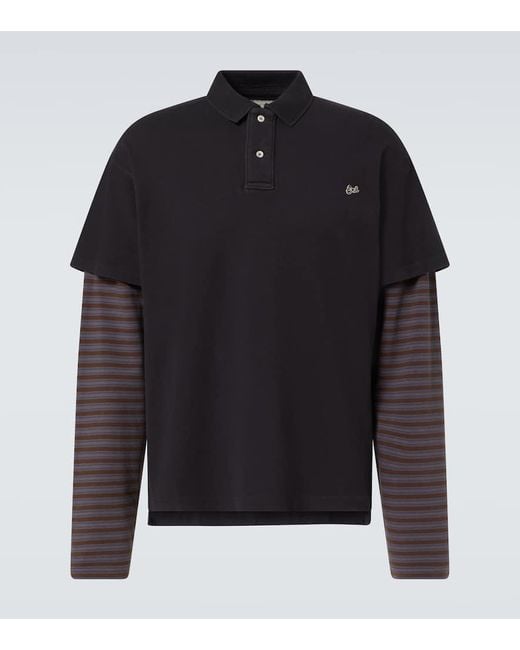 ERL Black Striped Cotton-Blend Polo Shirt for men