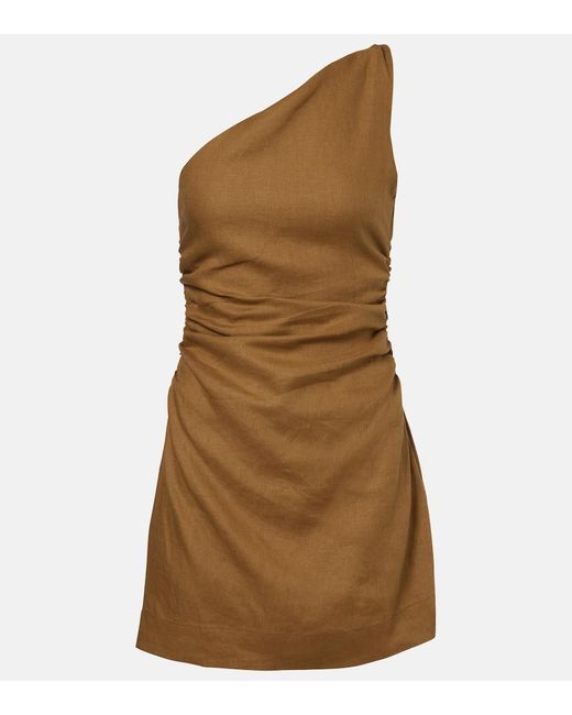 Faithfull The Brand Brown Marga Linen Minidress