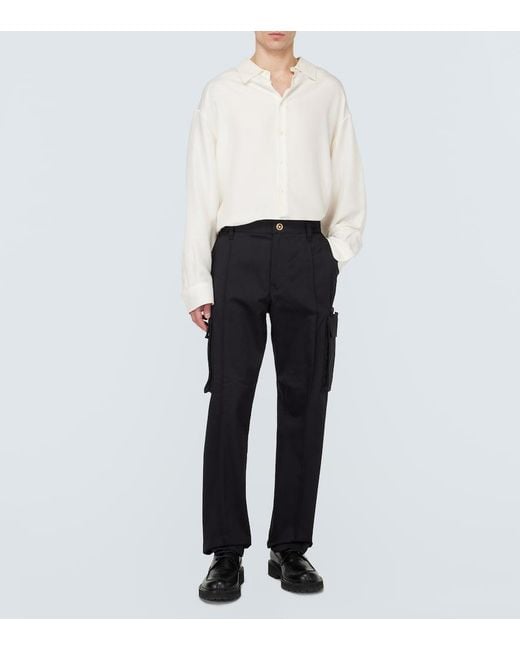 Versace Black Cotton Gabardine Cargo Pants for men