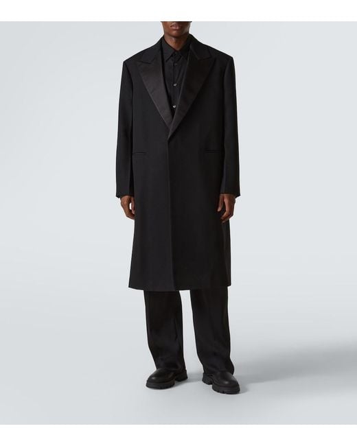Jil Sander Black Silk-Trimmed Wool Coat for men