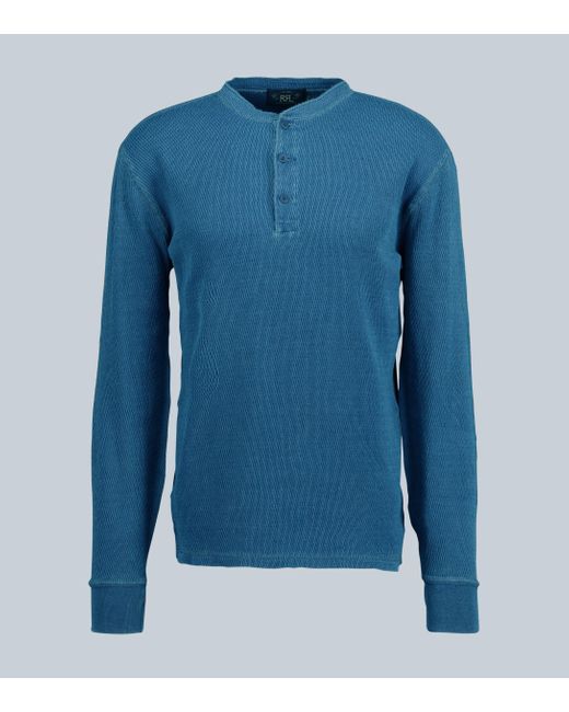 RRL Blue Waffle Knit Henley T-shirt for men