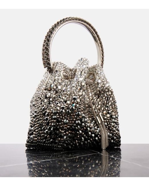 Jimmy Choo White Bucket-Bag Bon Bon Mit Kristallen