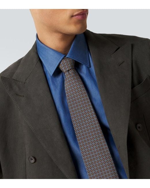 Thom Sweeney Blue Printed Silk Tie for men
