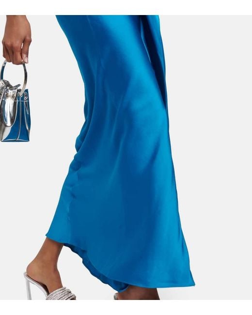 Jonathan Simkhai Blue Giana robe aus glänzendem crêpe mit rüschen