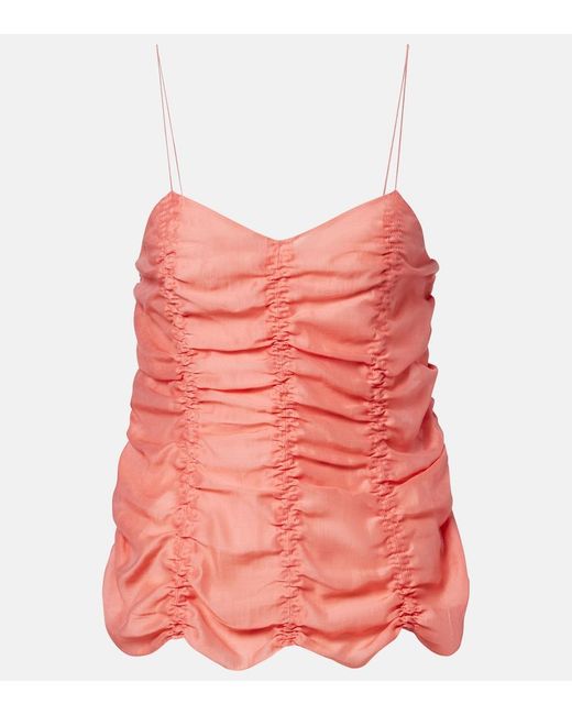 Khaite Pink Inara Ruched Scalloped Top