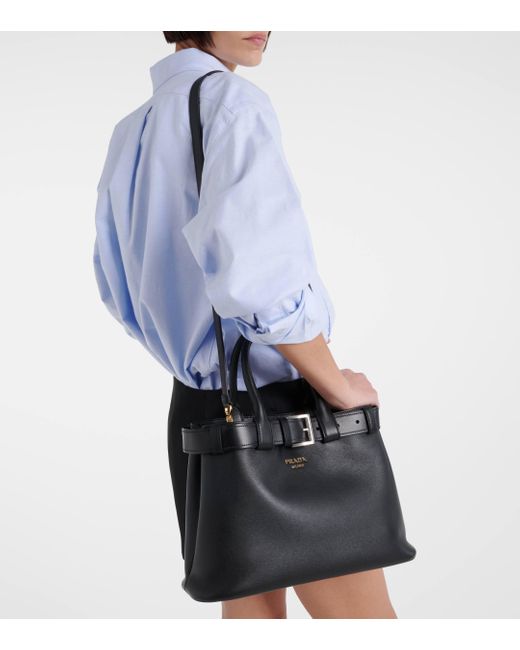 Prada Black Buckle Medium Leather Shoulder Bag