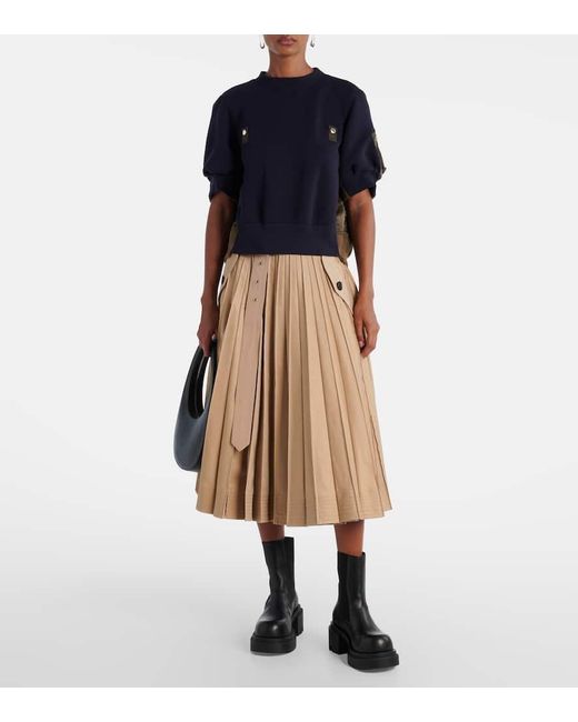 Sacai Blue Top Aus Twill Und Jersey