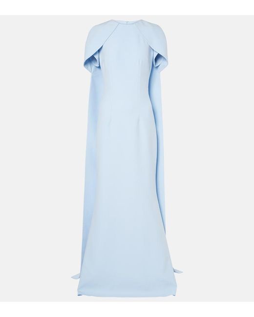 Safiyaa Blue Ginko Caped Crepe Gown