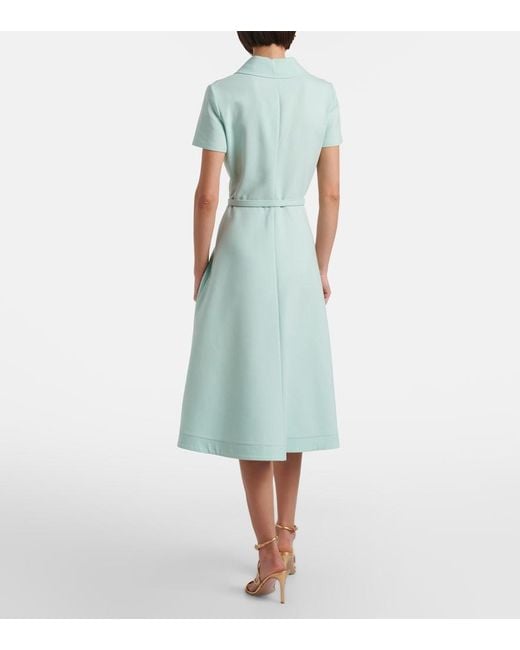 Oscar de la Renta Blue Belted Wool-Blend Midi Dress