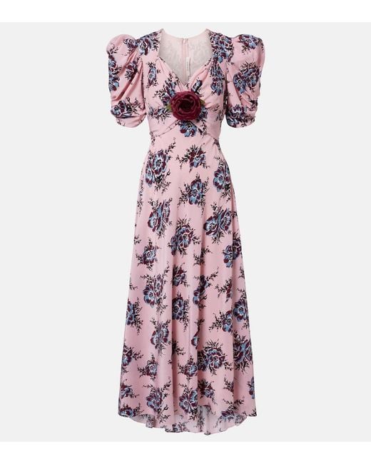 Rodarte Purple Floral-Applique Silk Gown