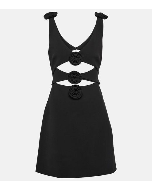 Magda Butrym Black Floral-Applique Cutout Wool-Blend Minidress