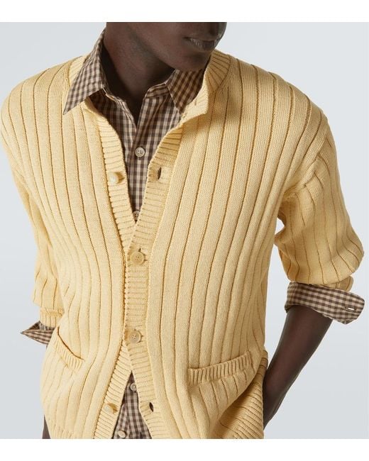 Auralee Yellow Ribbed-Knit Cotton Cardigan for men