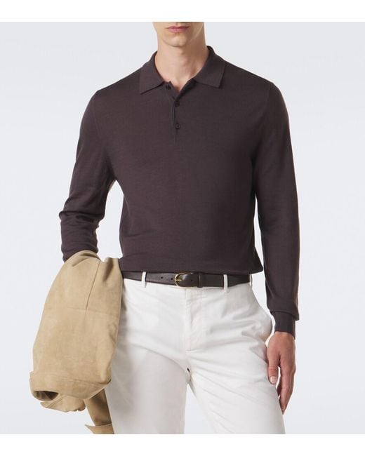 Canali Brown Virgin Wool Polo Sweater for men