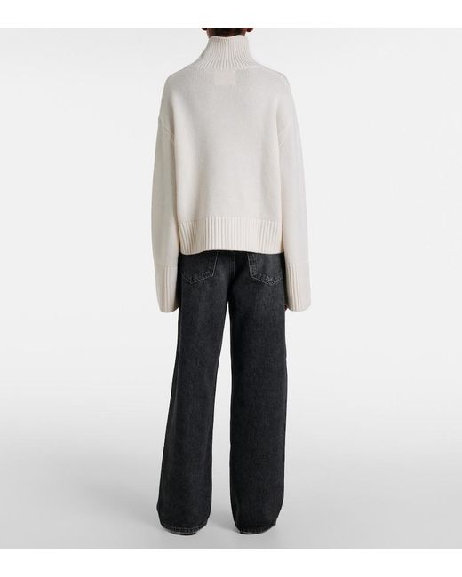 Lisa Yang White Fleur Cashmere Turtleneck Sweater