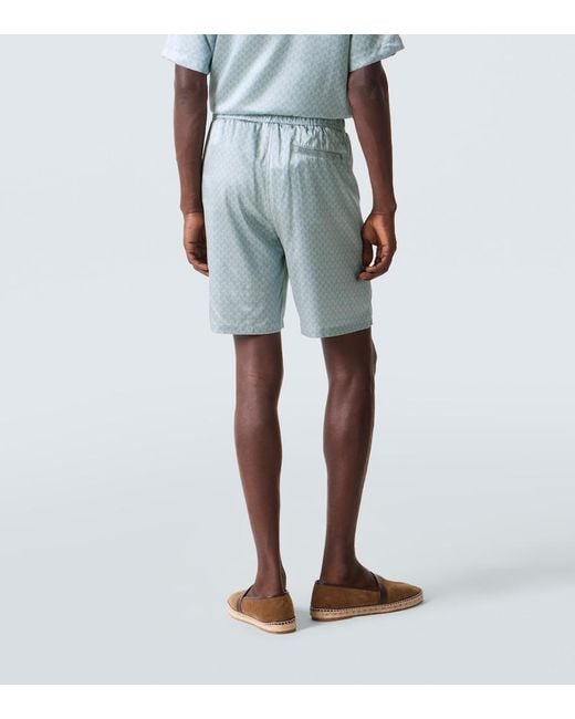 Frescobol Carioca Blue Palma Printed Silk-Blend Shorts for men