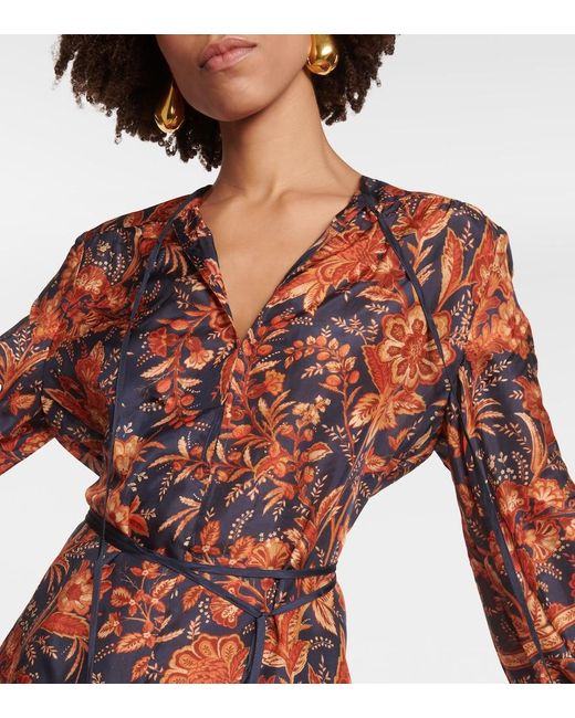 Zimmermann Red Junie Floral Silk Blouse