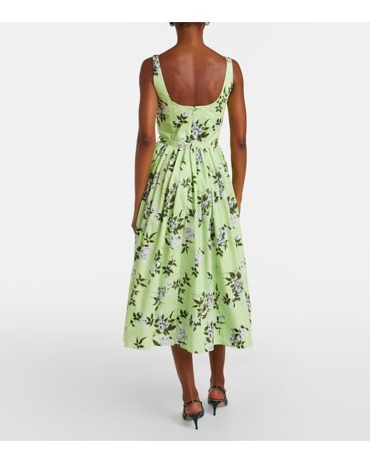 Emilia Wickstead Green Eglantine Floral Belted Cotton Midi Dress