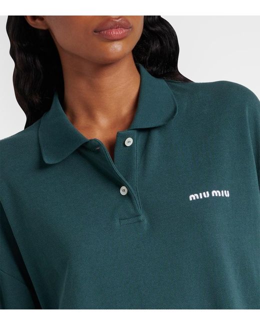 Polo En Coton A Logo Miu Miu en coloris Green