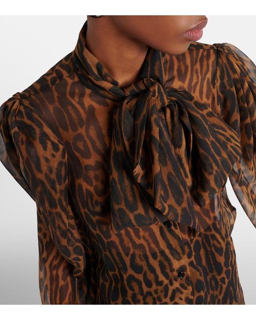Camicia in seta con stampa leopardata di Nina Ricci in Brown