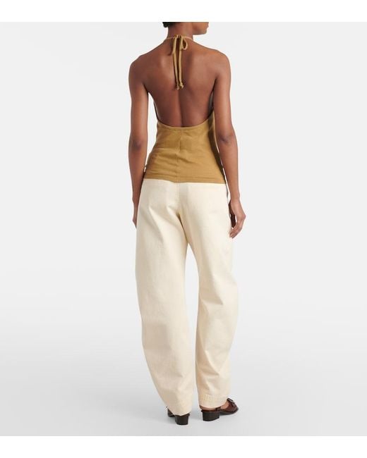 Lemaire Yellow Knitted Halterneck Cotton Top