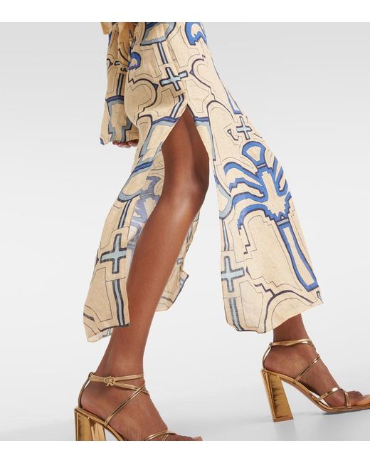 Johanna Ortiz Blue Linen Midi Dress