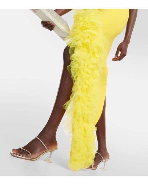 David Koma Yellow Asymmetrical Ruffled Hem Cami Dress