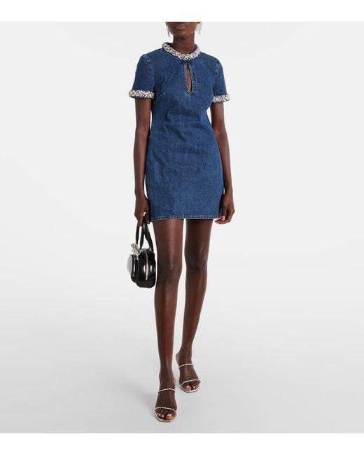 Self-Portrait Blue Crystal-Embellished Denim Minidress