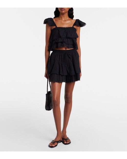 Poupette Black Thia Crochet-Trimmed Cotton Shorts