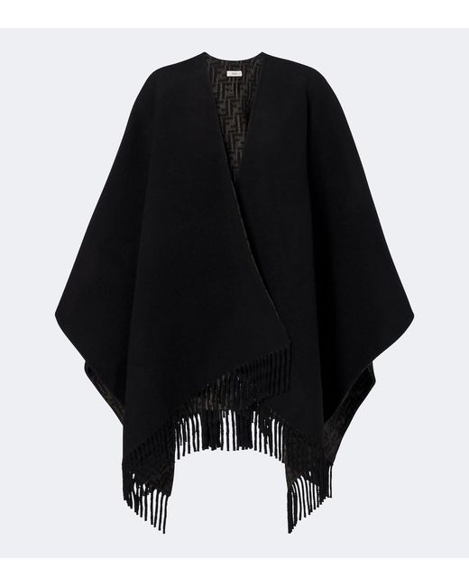 Fendi Black Reversible Wool And Cashmere Poncho