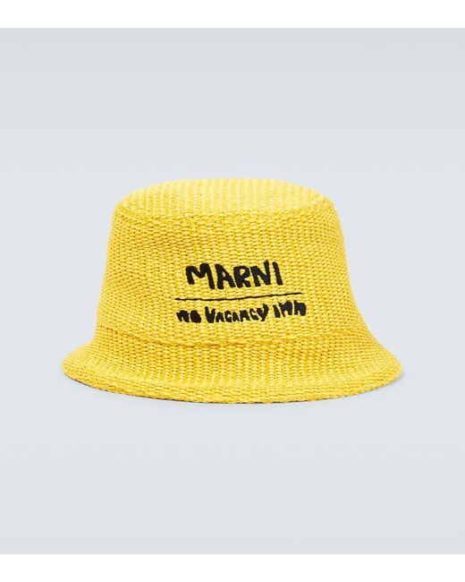 Marni Yellow X No Vacancy Inn Embroidered Bucket Hat for men