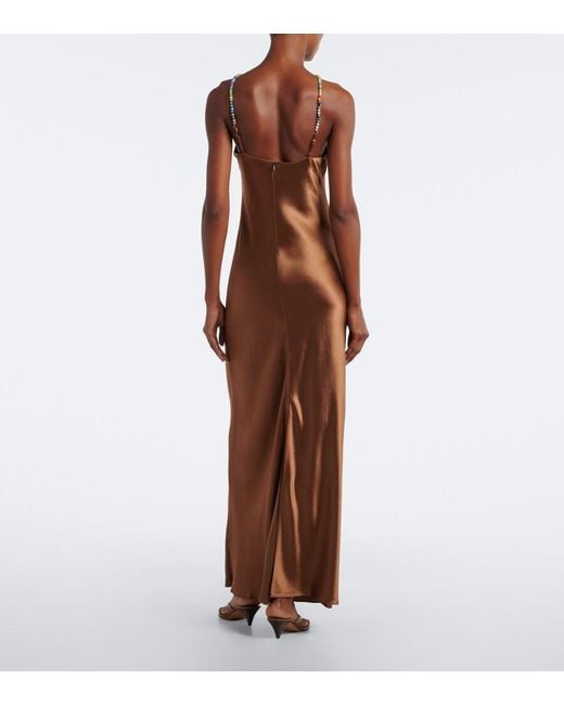 Staud Brown Cedence Beaded Satin Slip Dress