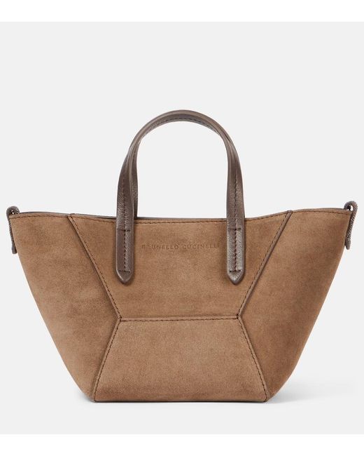 Brunello Cucinelli Brown Tote Bc Duo Mini Monili Aus Veloursleder
