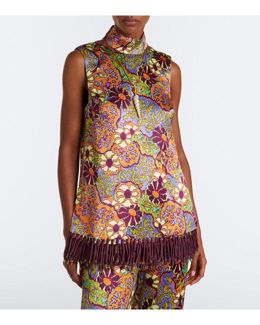 ALÉMAIS Red Joanna Floral Fringed Top