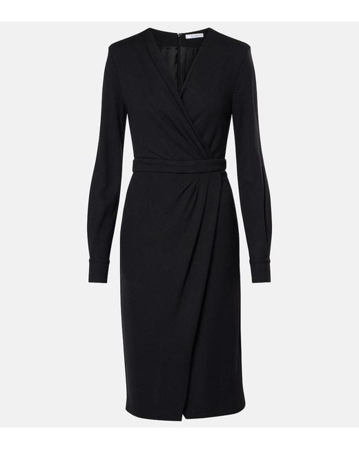 Max Mara Black Virtus Gathered Jersey Midi Dress