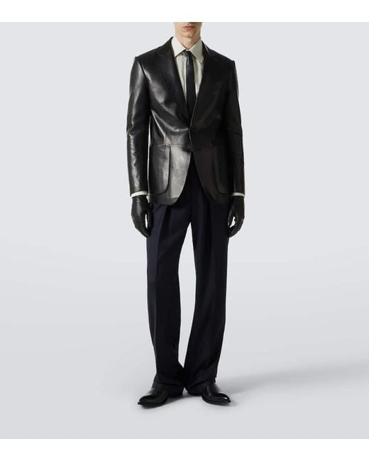 Tom Ford Black Single-Breasted Leather Blazer for men