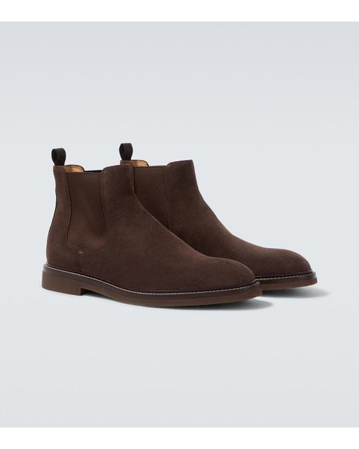 Brunello Cucinelli Brown Suede Chelsea Boots for men