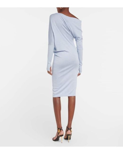 Tom Ford Blue Midikleid Aus Kaschmir Und Seide