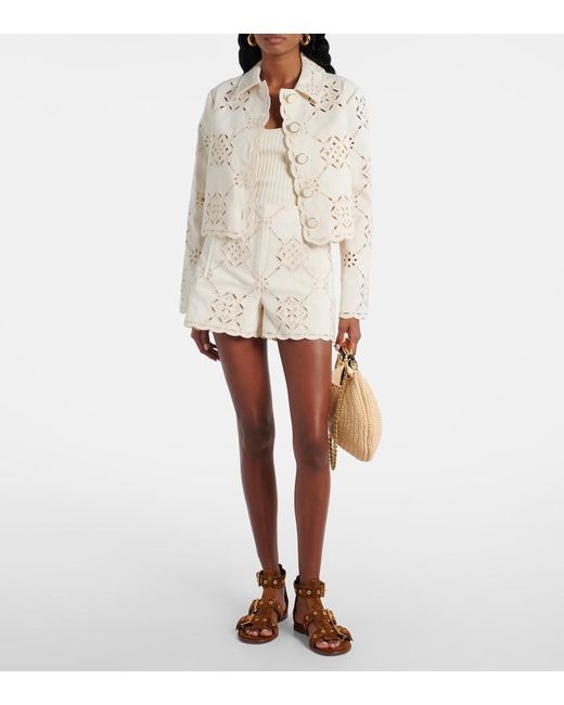 Veronica Beard Natural Jazmin Laser-Cut Cotton Shorts