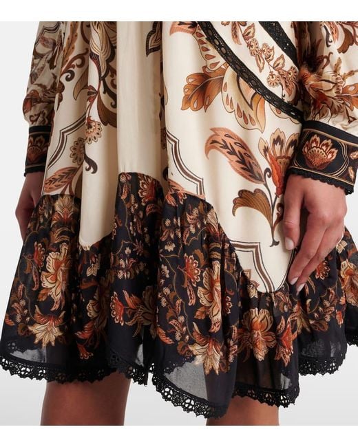 Farm Rio Brown Floral Lace-Trimmed Minidress