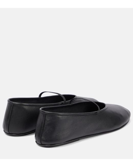 The Row Black Leather Ballet Flats