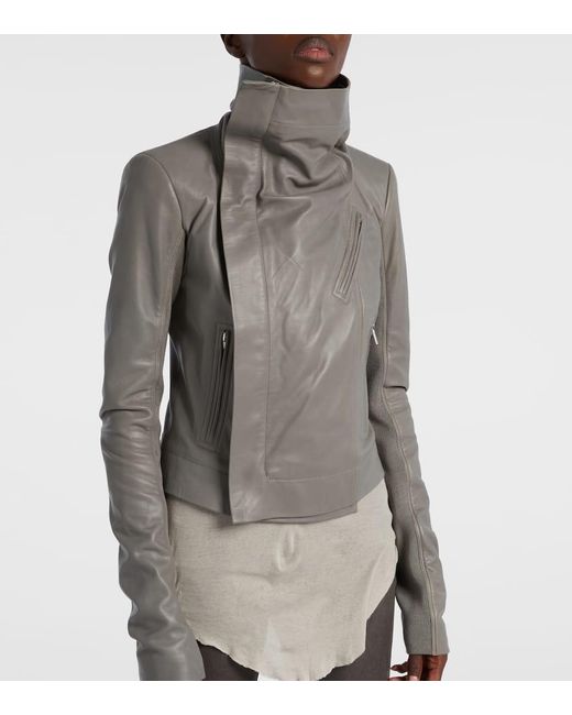 Rick Owens Gray Leather Biker Jacket