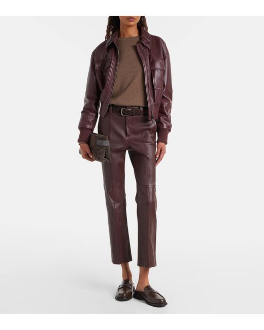 Brunello Cucinelli Purple Hose Aus Leder