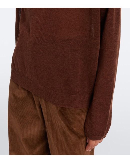 AYA MUSE Brown Eirae Paneled Linen-Blend Sweater