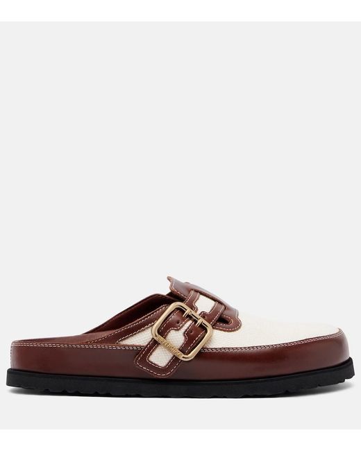 Birkenstock Brown Boston Leather-Trimmed Woven Clogs