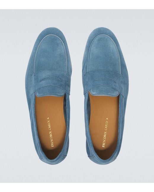 Frescobol Carioca Blue Leme Suede Penny Loafers for men