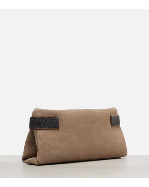 Brunello Cucinelli Brown Essence Small Suede Clutch