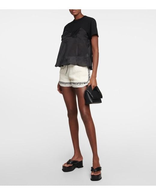 Sacai White Drawstring Tweed Shorts