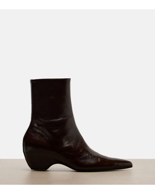 Khaite Black Sybil Leather Ankle Boots